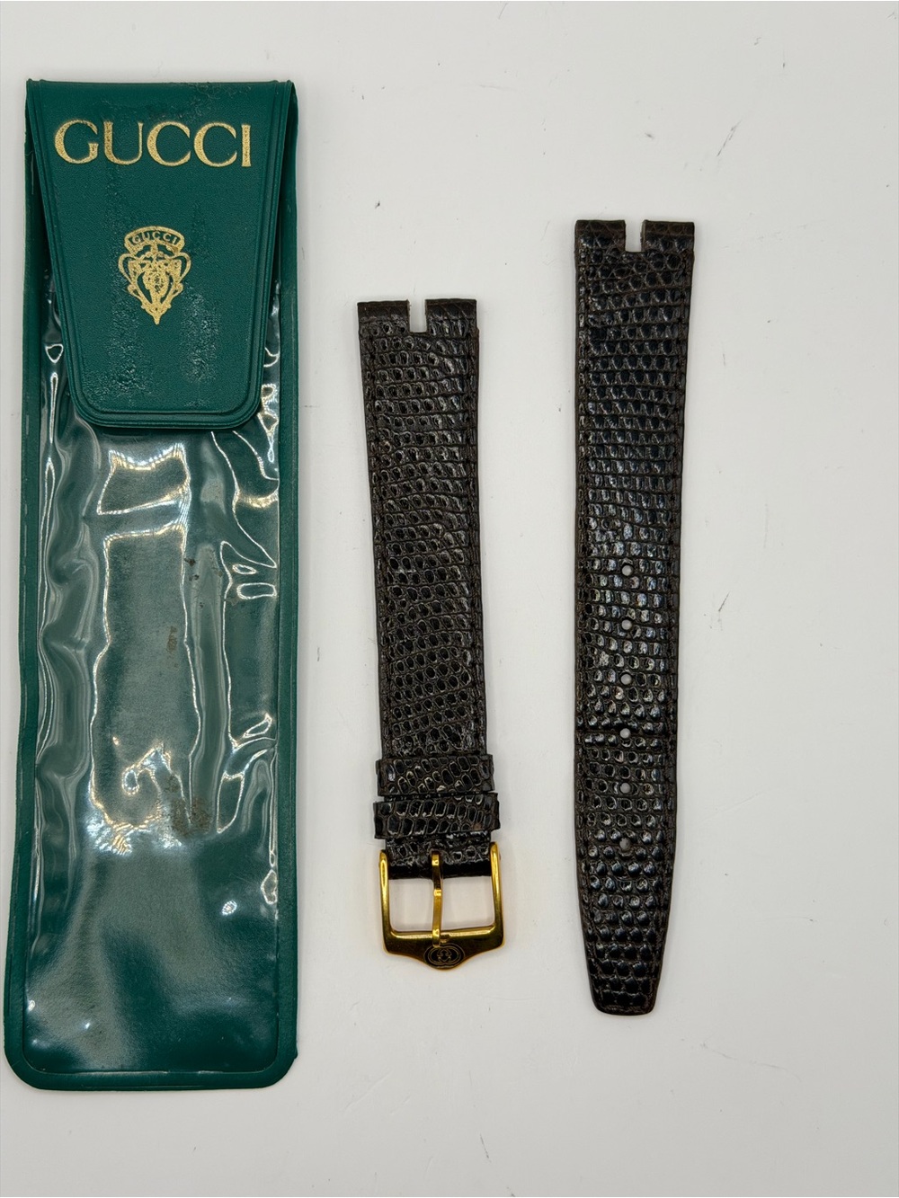 Gucci Dark Brown Lizard-Embossed Leather Watch Strap with Gold Buckle 16MM